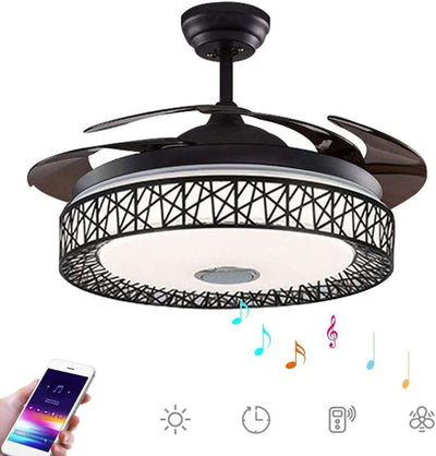 Retractable Blades Light 42 in Bluetooth Retractable Ceiling Fan with Light and Remote Control, LED 3-Color Light 3 Speed Retractable Blades