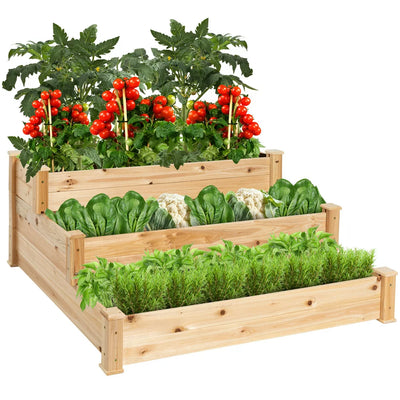 3-Tier Fir Wood Raised Garden Bed Planter - Natural