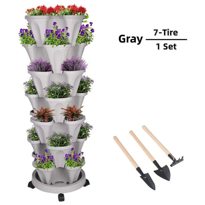 7 Tier Stackable Strawberry Herb Flower and Vegetable Planter - Vertical Garden Indoor/Outdoor(Gray)