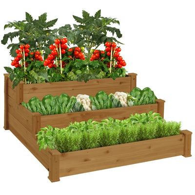 3-Tier Fir Wood Raised Garden Bed Planter