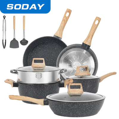 SODAY 12Pcs Pots and Pans Set Non Stick Induction Cookware