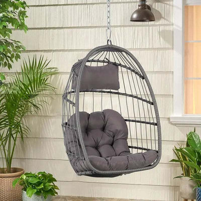 Rattan Wicker Hanging Egg Swing Chair with Stand for Indoor and Outdoor Use