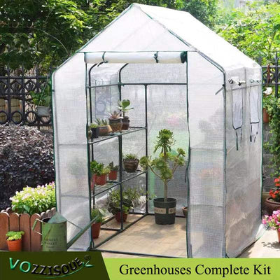 Gardening Large Greenhouses Complete Kit with Frame Roll-Up Zipper Plastic Cover